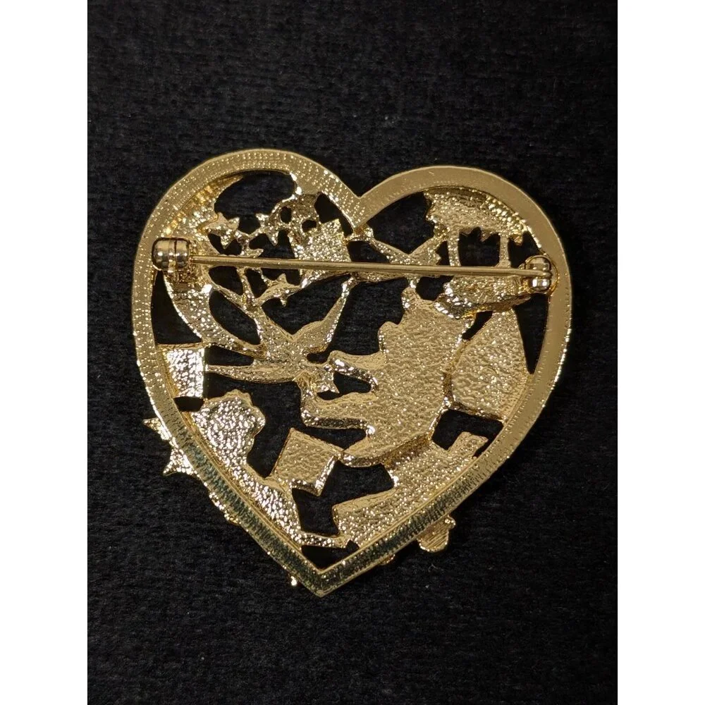 Vintage Avon Sweet Memories‎ Heart Pin Gold Tone Teddy Bear ABC Brooch